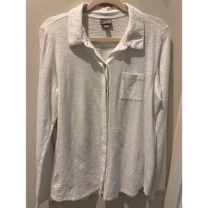J. Jill White Slub Cotton Lightweight Button-Down Shirt long sleeve size medium